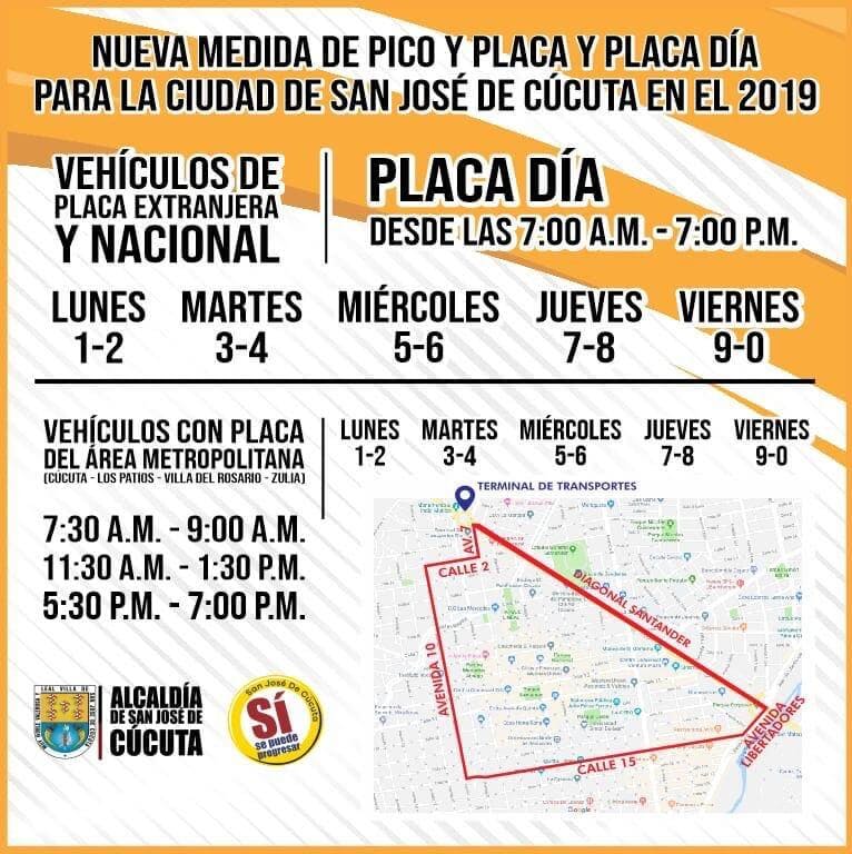 Mapa pico y placa Cúcuta 2019