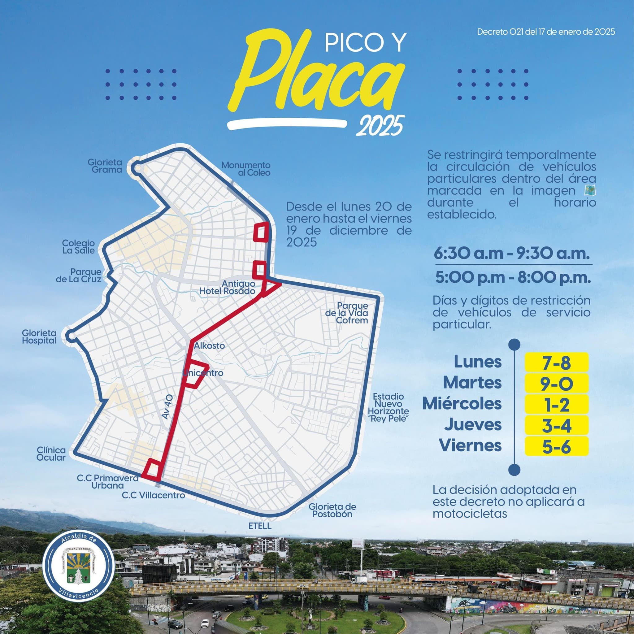 Mapa pico y placa Villavicencio 2025